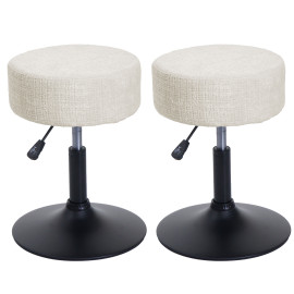 Lot de 2 tabourets HWC-C22, pouf, réglable en hauteur pivotant Ø 37cm Tissu chenille (465g/m²) MVG ~ crème-blanc