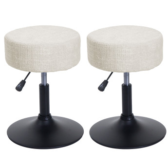Lot de 2 tabourets HWC-C22, pouf, réglable en hauteur pivotant Ø 37cm Tissu chenille (465g/m²) MVG ~ crème-blanc