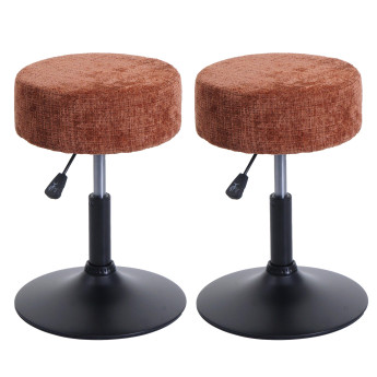Lot de 2 tabourets HWC-C22, pouf, réglable en hauteur pivotant Ø 37cm Tissu chenille (465g/m²) MVG ~ terracotta