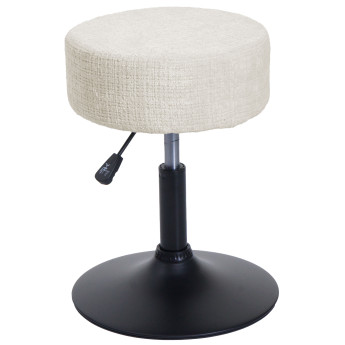 Tabouret HWC-C22, tabouret de maquillage, réglable en hauteur pivotant Ø 37cm Tissu Chenille (465g/m²) MVG ~ crème-blanc