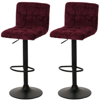 Lot de 2 tabourets de bar HWC-G87, tabouret de bar, réglable en hauteur pivotant, tissu chenille (465g/m²) MVG ~ bordeau