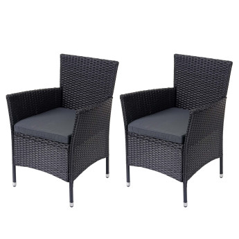 Lot de 2 chaises en poly rotin HWC-F50, chaise de balcon/jardin Fauteuil de salon Chaise en osier, anthracite, coussin g