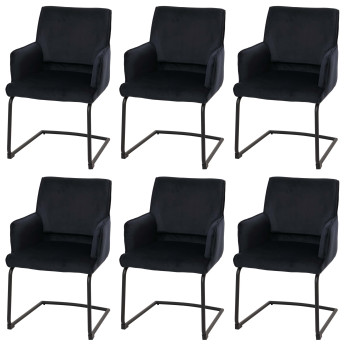 Lot de 6 chaises cantilever HWC-N60, chaise de salle à manger, chaise de cuisine, tissu/textile Oeko-Tex ~ anthracite-bl