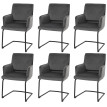 Lot de 6 chaises cantilever HWC-N60, chaise de salle à manger, chaise de cuisine, tissu/textile Oeko-Tex ~ gris foncé