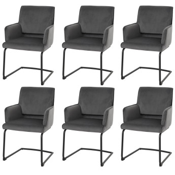 Lot de 6 chaises cantilever HWC-N60, chaise de salle à manger, chaise de cuisine, tissu/textile Oeko-Tex ~ gris foncé