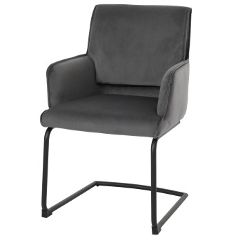 Chaise cantilever HWC-N60, chaise de salle à manger Chaise de cuisine, tissu/textile Oeko-Tex ~ gris foncé