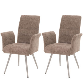 Lot de 2 chaises de salle à manger HWC-G55, chaise avec accoudoirs, acier inoxydable brossé Tissu/Textile Chenille Oeko-