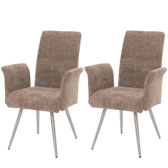 Lot de 2 chaises de salle à manger HWC-G55, chaise avec accoudoirs, acier inoxydable brossé Tissu/Textile Chenille Oeko-