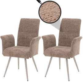 Lot de 2 chaises de salle à manger HWC-G55, chaise avec accoudoirs, acier inoxydable brossé Tissu/Textile Chenille Oeko-