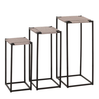 Set de 3 tables à fleurs HWC-N70, table d'appoint table support à fleurs, empilable, métal corde à papier ~ gris