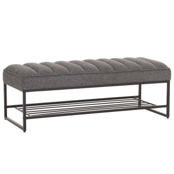 Banc HWC-N68 avec rangement pour chaussures, banc rembourré banc de vestiaire étagère à chaussures, tissu chenille métal