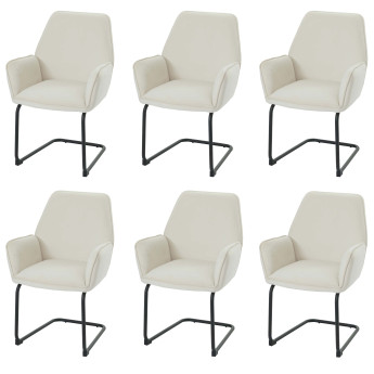 Lot de 6 chaises cantilever HWC-G67, chaise de salle à manger, chaise de cuisine, tissu/textile Öko-Tex MVG ~ crème-beig