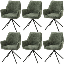 Lot de 6 chaises de salle à manger HWC-G67, chaise de cuisine avec accoudoirs, pivotante Auto-Position, chenille Oeko-Te