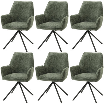 Lot de 6 chaises de salle à manger HWC-G67, chaise de cuisine avec accoudoirs, pivotante Auto-Position, chenille Oeko-Te