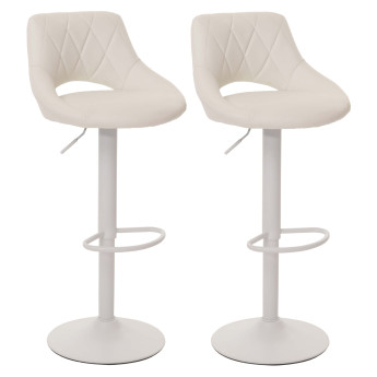 Lot de 2 tabourets de bar HWC-N64, chaise de bar tabouret de comptoir, repose-pieds pivotant, similicuir métal ~ blanc