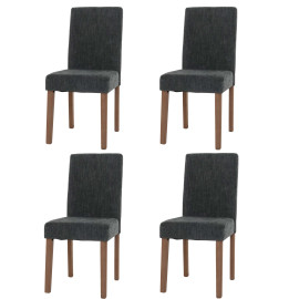 Lot de 4 chaises de salle à manger Littau, chaise de cuisine à dossier haut, tissu/textile chenille bois ~ gris foncé, p