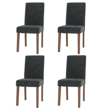 Lot de 4 chaises de salle à manger Littau, chaise de cuisine à dossier haut, tissu/textile chenille bois ~ gris foncé, p