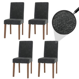 Lot de 4 chaises de salle à manger Littau, chaise de cuisine à dossier haut, tissu/textile chenille bois ~ gris foncé, p