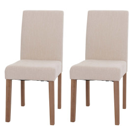 Lot de 2 chaises de salle à manger Littau, chaise de cuisine à dossier haut, tissu/textile chenille bois ~ crème, pieds