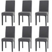 Lot de 6 chaises de salle à manger Littau, chaise de cuisine à dossier haut, tissu/textile Velours Bois ~ gris foncé, pi