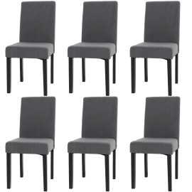 Lot de 6 chaises de salle à manger Littau, chaise de cuisine à dossier haut, tissu/textile Velours Bois ~ gris foncé, pi