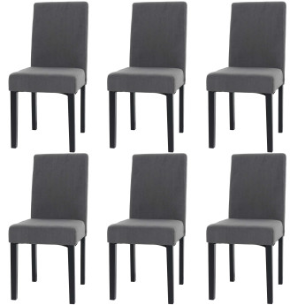 Lot de 6 chaises de salle à manger Littau, chaise de cuisine à dossier haut, tissu/textile Velours Bois ~ gris foncé, pi