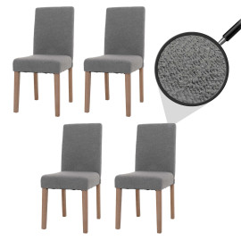 Lot de 4 chaises de salle à manger Littau, chaise de cuisine à dossier haut, tissu/textile bouclé bois ~ gris, pieds cou