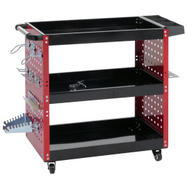 Chariot à outils HWC-M26, chariot à roulettes Chariot d'atelier, roulettes Poignée 3 plateaux Grille perforée, acier 73x
