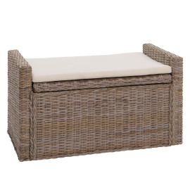 Coffre de rangement M92, coffre Banc de vestiaire, coussin Kubu rotin 88cm ~ gris-brun