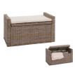 banc M92 banc de vestiaire banc pouf, avec espace de rangement coussin Kubu rotin 88cm ~ gris-brun