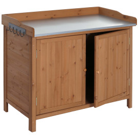 Meuble de jardin avec plan de travail HWC-L69, Table à plantes 86x100x66cm ~ marron