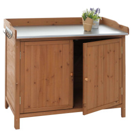 Meuble de jardin avec plan de travail HWC-L69, Table à plantes 86x100x66cm ~ marron