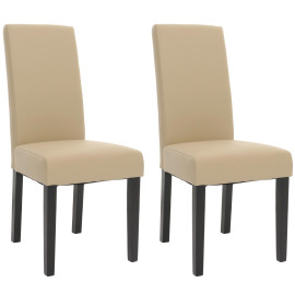 Lot de 2 chaises de salle à manger HWC-N66, chaise de cuisine fauteuil en bois massif similicuir ~ crème, pieds noirs