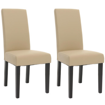 Lot de 2 chaises de salle à manger HWC-N66, chaise de cuisine fauteuil en bois massif similicuir ~ crème, pieds noirs