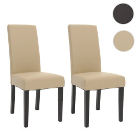 Lot de 2 chaises de salle à manger HWC-N66, chaise de cuisine fauteuil en bois massif similicuir ~ crème, pieds noirs