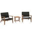 Ensemble de jardin lounge HWC-N49, balcon ensemble de fauteuils, corde tressée Rope bois acacia certifié MVG, noir