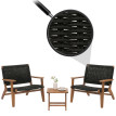 Ensemble de jardin lounge HWC-N49, balcon ensemble de fauteuils, corde tressée Rope bois acacia certifié MVG, noir
