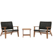 Ensemble de jardin lounge HWC-N49, balcon ensemble de fauteuils, corde tressée Rope bois acacia certifié MVG, noir