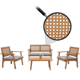 Ensemble de jardin HWC-N46, Lounge-Set Salon de jardin Banc Fauteuil Table, bois Acacia certifié MVG ~ Coussin gris