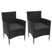 2x fauteuil en polyrotin HWC-F49, chaise de jardin, balcon, empilable ~ anthracite, coussin gris foncé