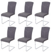 Lot de 6 chaises de salle à manger HWC-F36, chaise de cuisine cantilever chaise de conférence ~ tissu/textile, gris