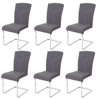 Lot de 6 chaises de salle à manger HWC-F36, chaise de cuisine cantilever chaise de conférence ~ tissu/textile, gris