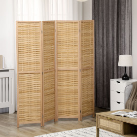Paravent intérieur pliable 4 panneaux bois bambou
