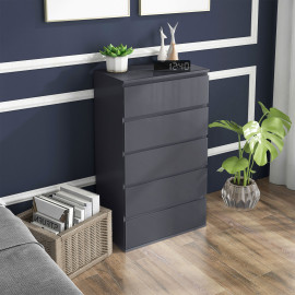 Commode 5 tiroirs style contemporain laqué gris
