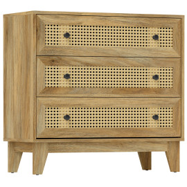 Commode 3 tiroirs style bohème chic cannage rotin aspect bois manguier