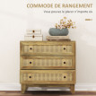 Commode 3 tiroirs style bohème chic cannage rotin aspect bois manguier