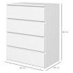 Commode 4 tiroirs dim. 60L x 40l x 80H cm blanc