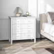Commode 5 tiroirs style contemporain poignées boutons métal MDF blanc