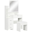 Ensemble coiffeuse tabouret design 4 tiroirs 4 étagères et miroir