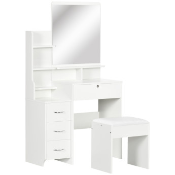 Ensemble coiffeuse tabouret design 4 tiroirs 4 étagères et miroir